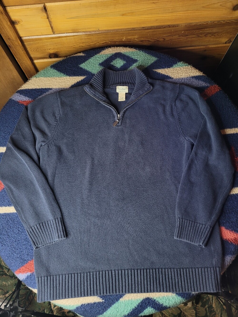 LL Bean Sweater Mens XL Tall Navy Blue Mock Neck 1/4 Zip Ribbed Cotton